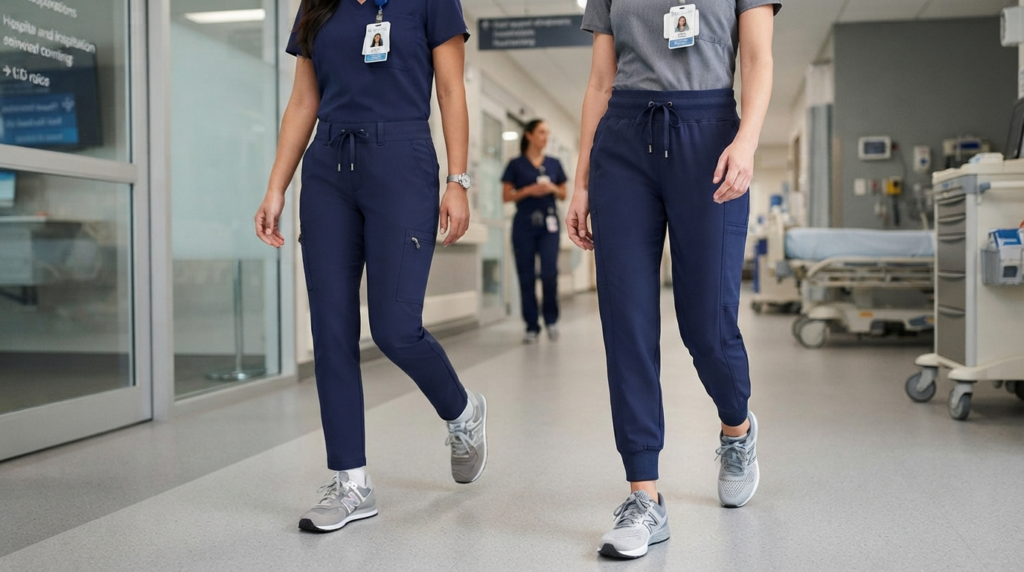 Cherokee Allura tapered pant and jogger fit comparison for healthcare workers