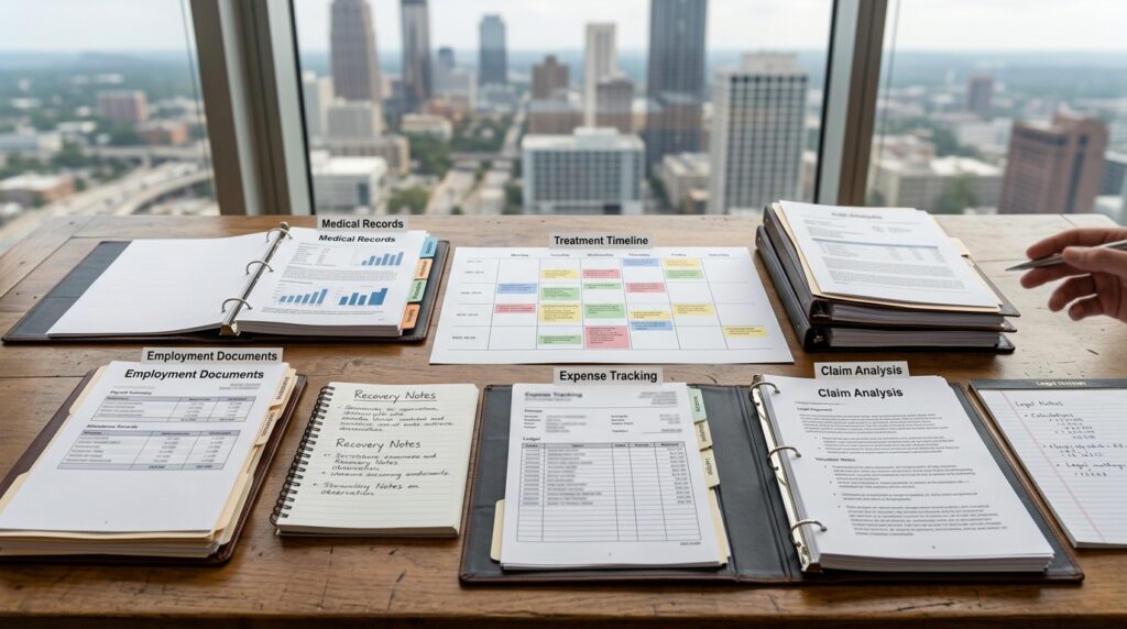 What Damages Can Be Recovered In Georgia Injury Cases? Atlanta personal injury damages evaluation showing medical costs lost wages recovery impact and claim documentation